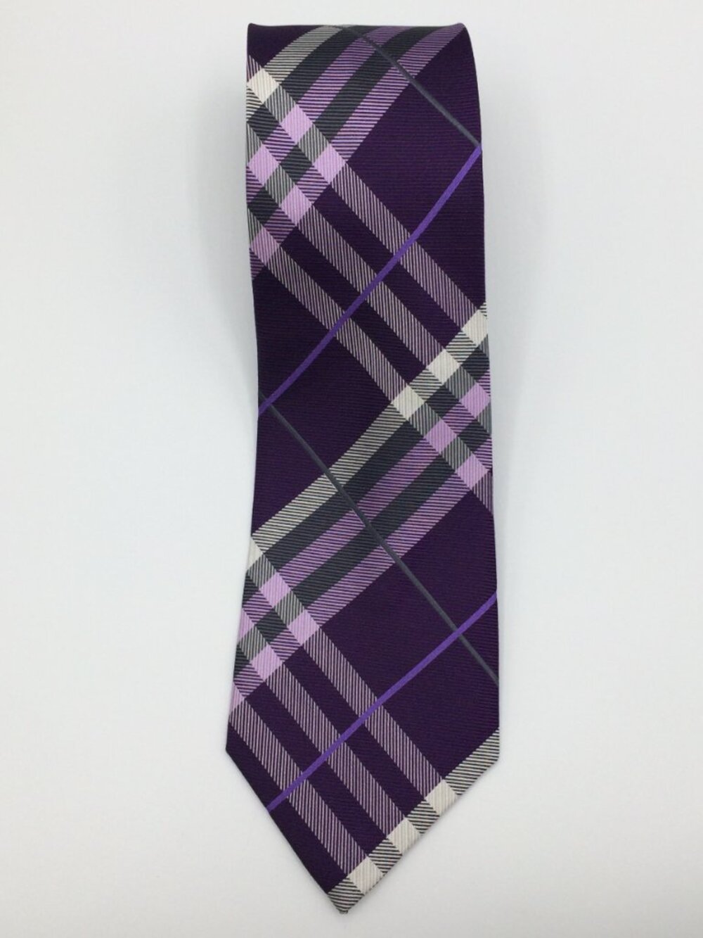 Geoffrey Beene Men's Purple Plaid Hand Made 100% Silk 3.5" X 60" Bias Tie